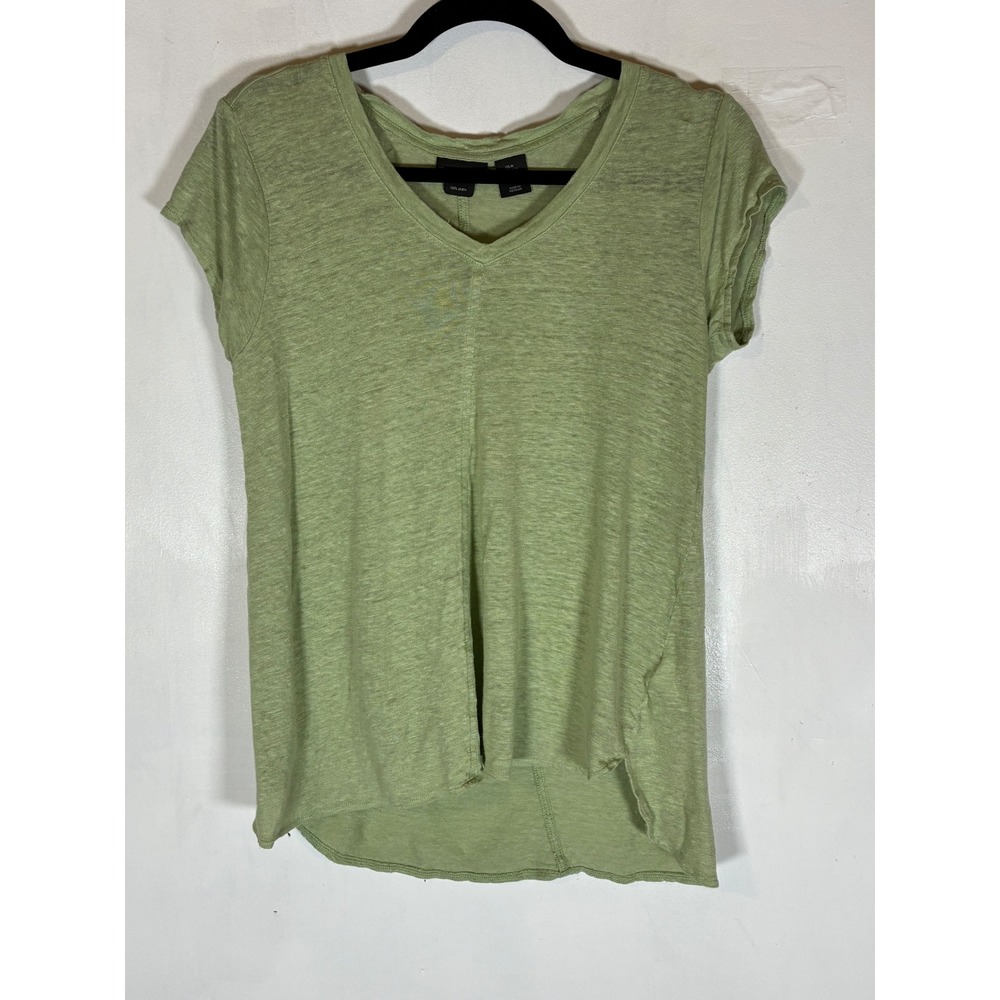 Tahari Womens Medium Mint Green 100% Linen High Low Short Sleeve V Neck